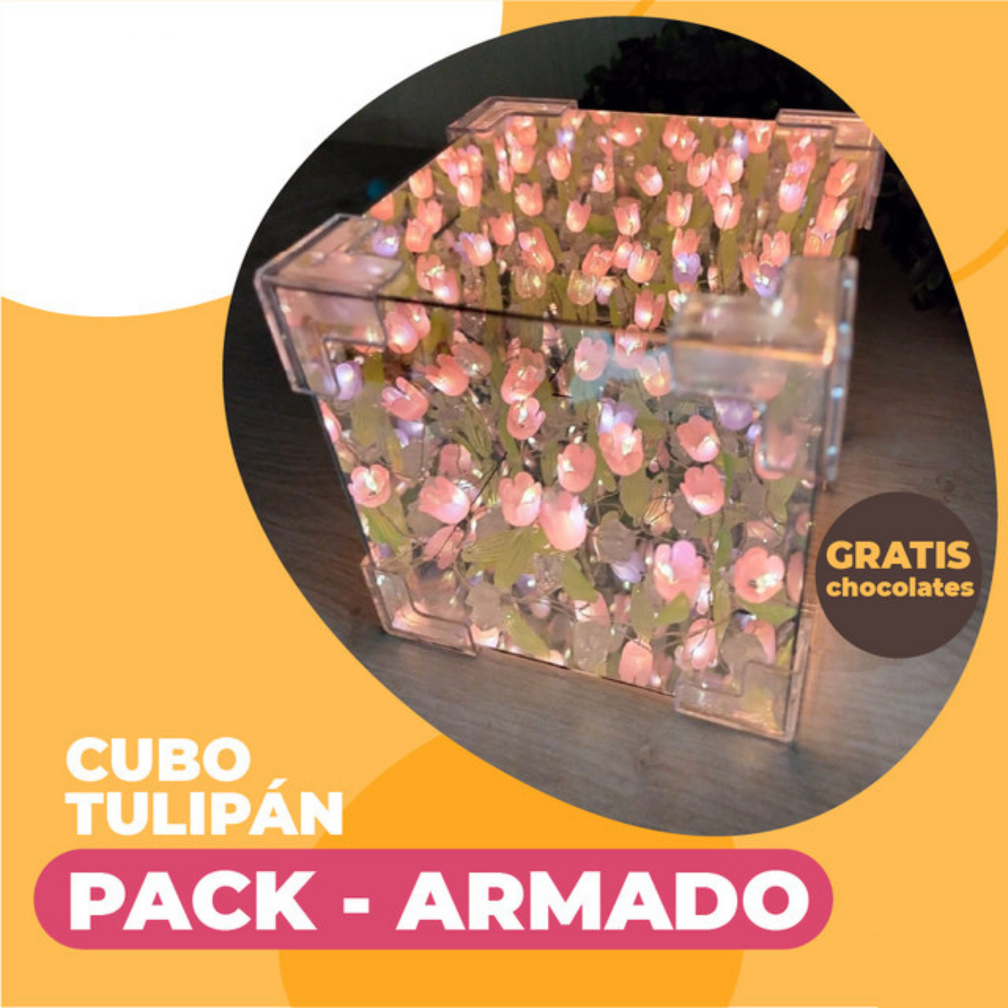 CUBO DE TULIPANES INFINITOS - PACK ARMADO + EXTRAS